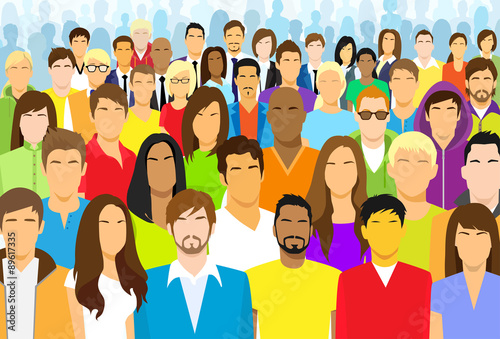Group of Casual People Face Big Crowd Diverse Ethnic