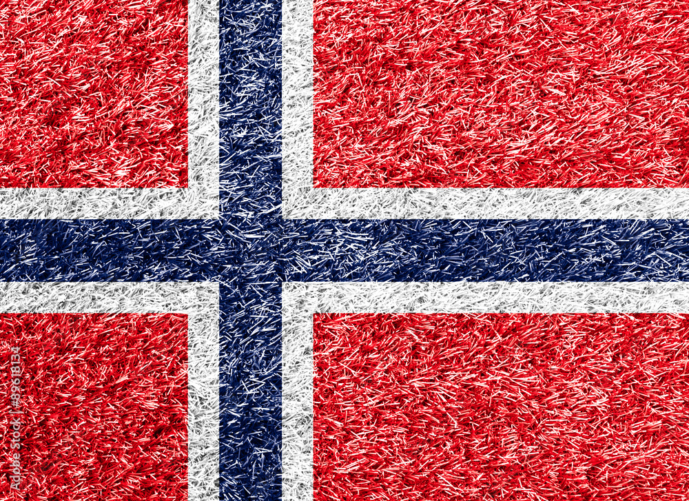 Norway flag on grass background texture Norway flag on grass background texture