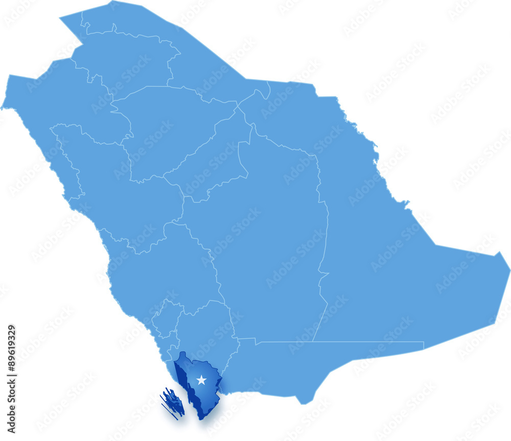 Fototapeta premium Map of Saudi Arabia, the region Jizan