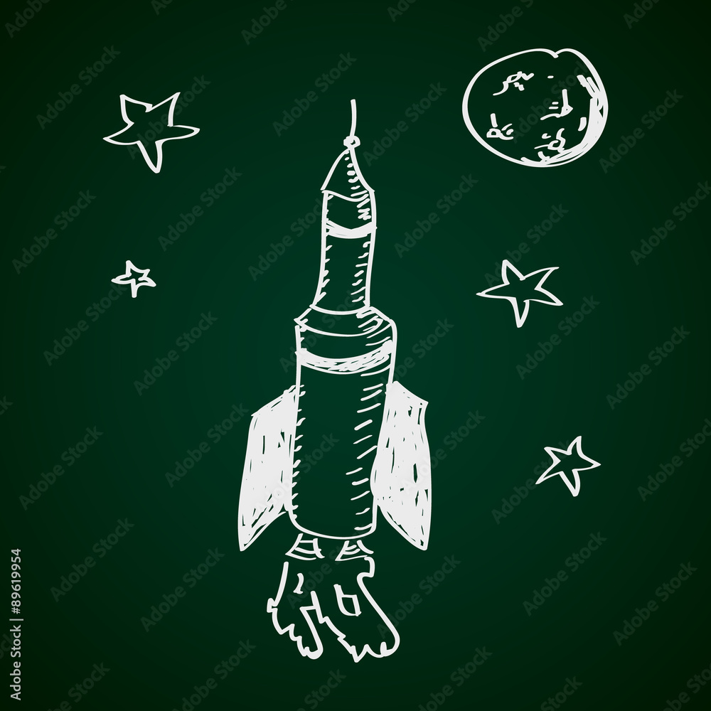 Fototapeta premium Simple doodle of a space rocket