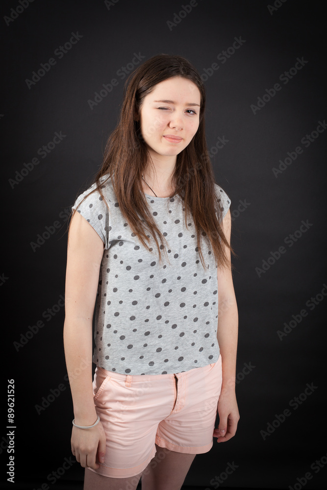 beautiful woman doing different expressions in different sets of clothes: blinking beautiful woman doing different expressions in different sets of clothes: blinking