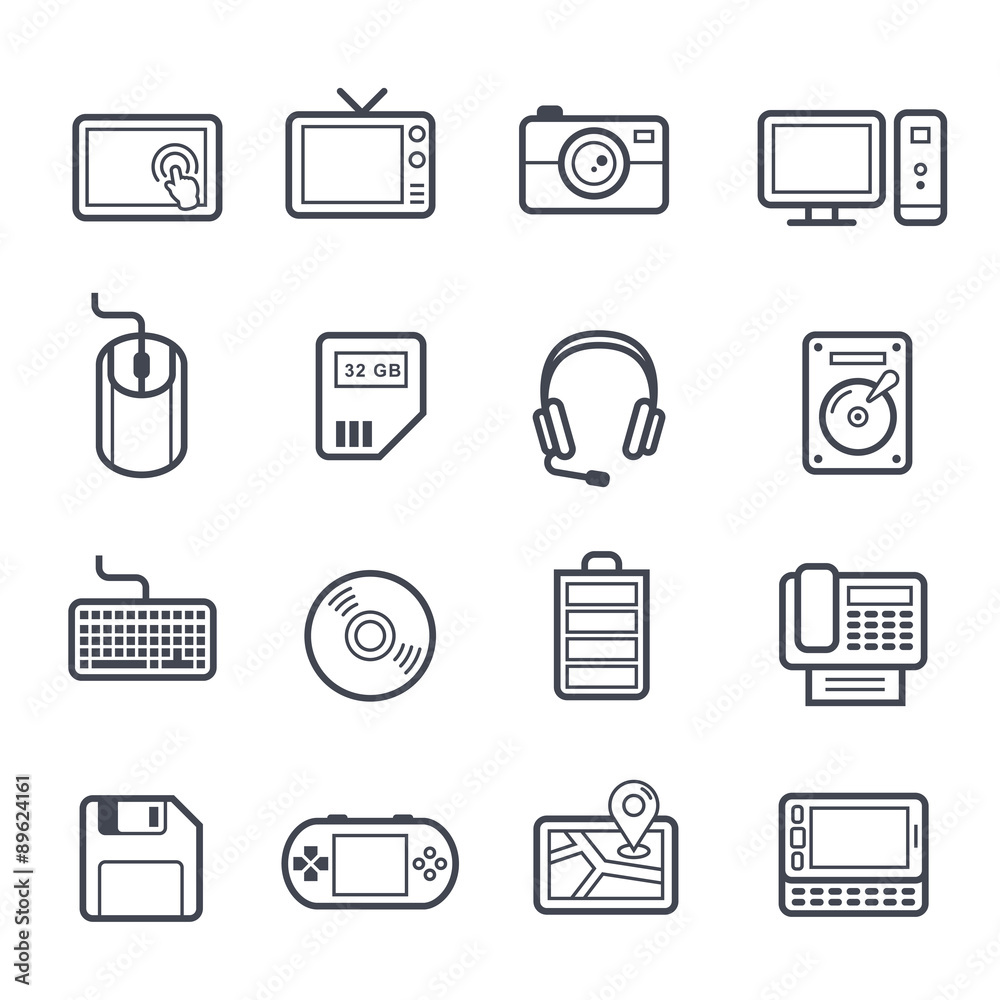 Technology and Devices Icon Bold Stroke on White Background. Vector Illustration