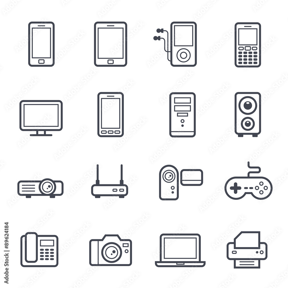 Technology and Devices Icon Bold Stroke on White Background. Vector Illustration