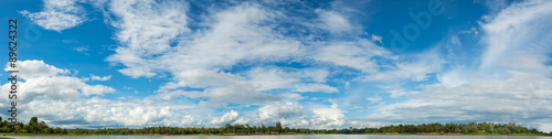 panorama image of blue sky with white cloud for background usage © coffmancmu
