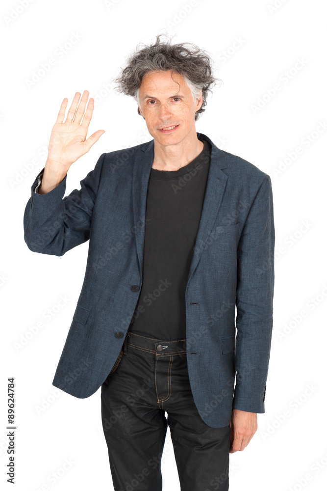 Handsome man doing different expressions in different sets of clothes: waving Handsome man doing different expressions in different sets of clothes: waving