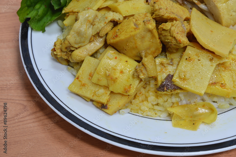 bamboo shoot curry with chicken on rice bamboo shoot curry with chicken on rice