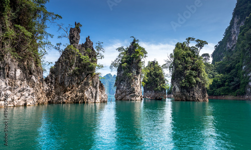 Beautiful rocks mountain and crystal clear lake Thailand