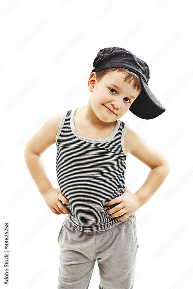 Fashionable little boy.Hip-Hop Style. Funny Child in Cap Fashionable little boy.Hip-Hop Style. Funny Child in Cap