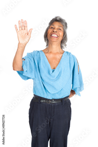 Beautiful woman doing different expressions in different sets of clothes: waving