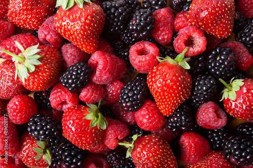 strawberry, raspberries, blackberries background