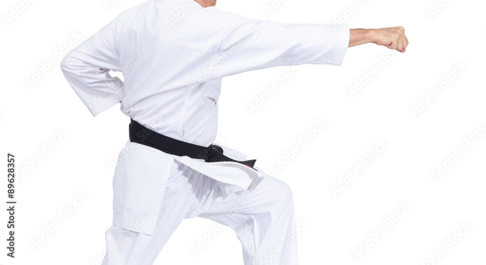 Blow gyaku-Tsuki is beating a man with a black belt Blow gyaku-Tsuki is beating a man with a black belt