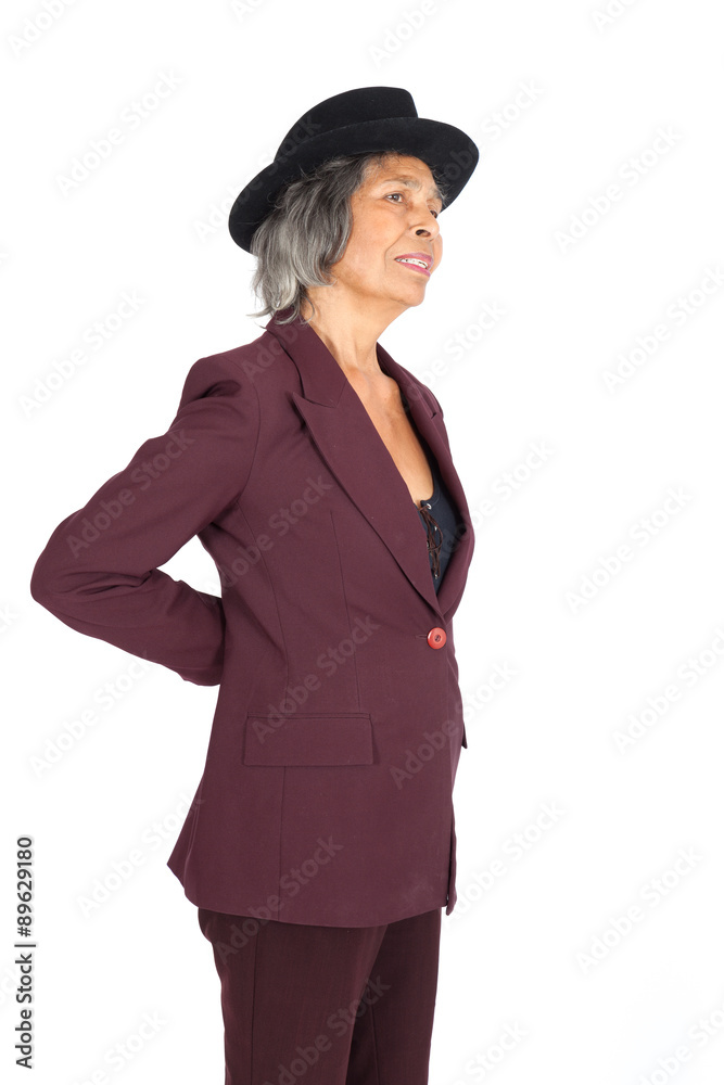 Beautiful woman doing different expressions in different sets of clothes: backache Beautiful woman doing different expressions in different sets of clothes: backache