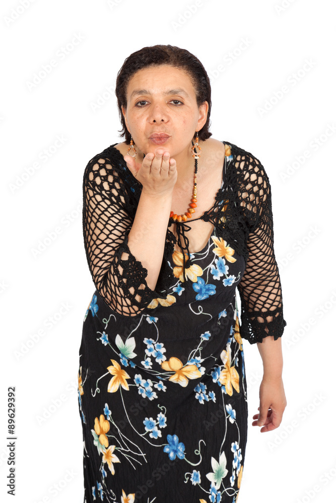 Beautiful woman doing different expressions in different sets of clothes: kiss Beautiful woman doing different expressions in different sets of clothes: kiss