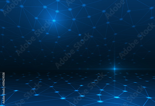 Abstract molecule structure on dark blue color background. Vector illustration of Communication - network for futuristic technology concept