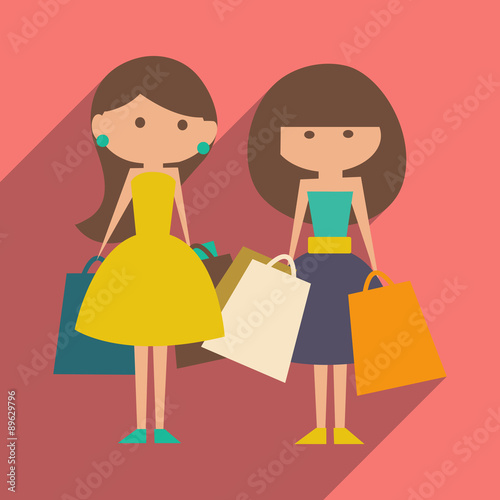 Flat with shadow icon and mobile application shopping