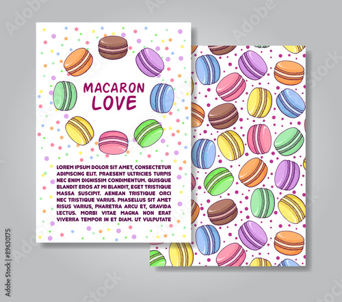 Two sides invitation card design with macaroon illustration and