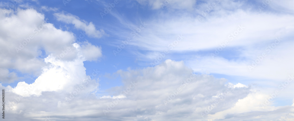 Panorama of Beautiful Cloudscape Including Cumulus and Cirus Clo