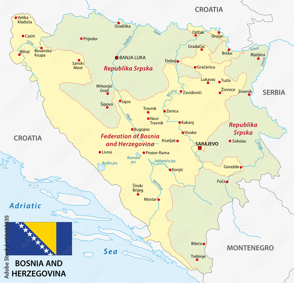 bosnia and herzegovina map with flag