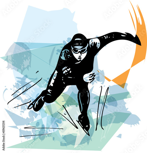 speed ice skater at colorful ice rink