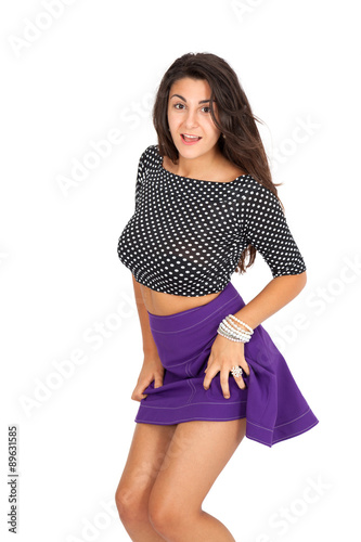 Beautiful woman doing different expressions in different sets of clothes: worried