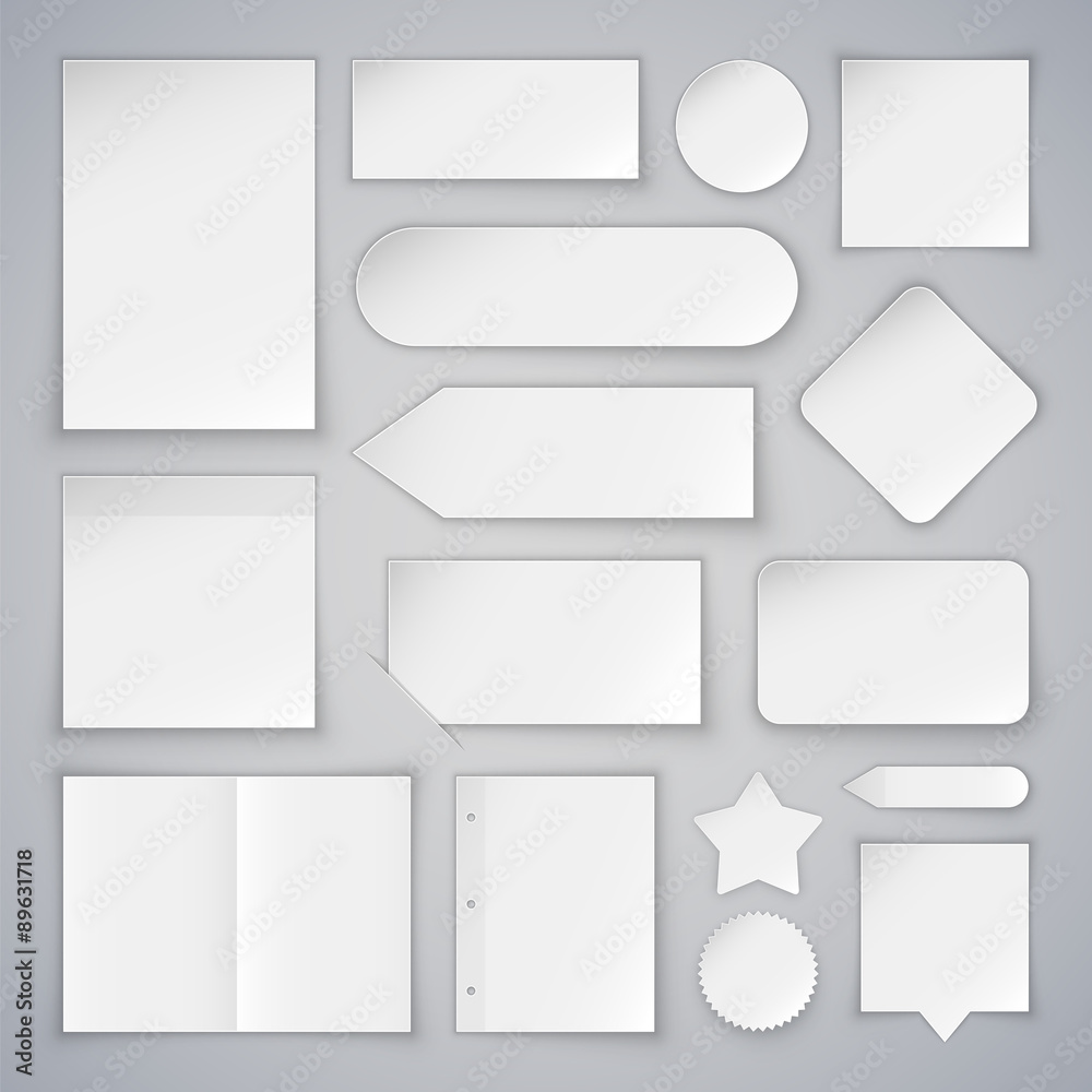 Set of White Paper Sheets Mock Ups and Banners - obrazy, fototapety, plakaty 