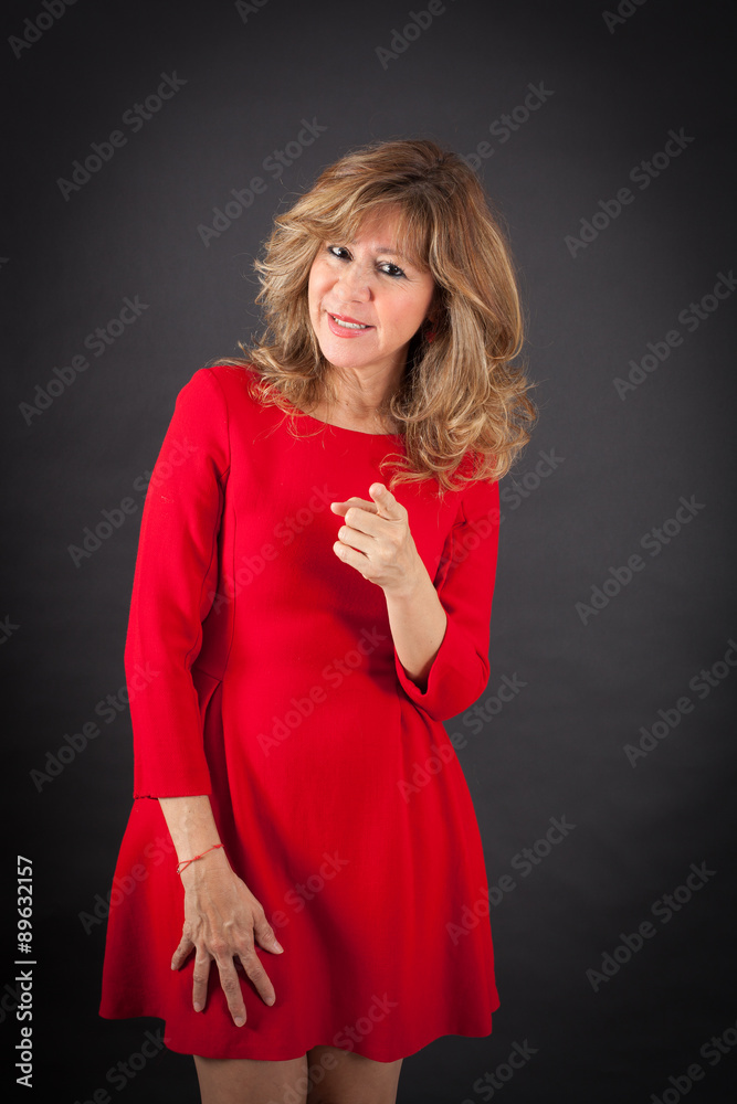 Fototapeta premium Beautiful woman doing different expressions in different sets of clothes: suspicion