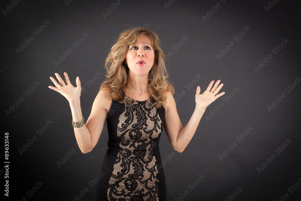 Beautiful woman doing different expressions in different sets of clothes: joy Beautiful woman doing different expressions in different sets of clothes: joy