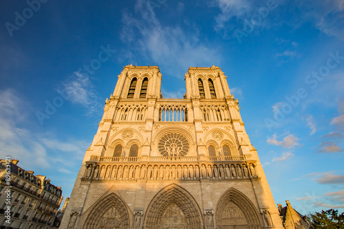The sunset at Cathedral of Notre Dame in Paris, France