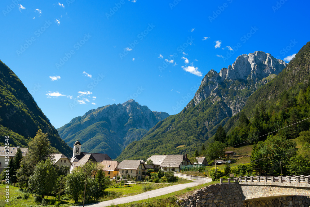 Small Village and Julian Alps - Slovenia / Small village (Bretto) in Julian Alps in the Triglav National Park - Bovec, Slovenia, Europe