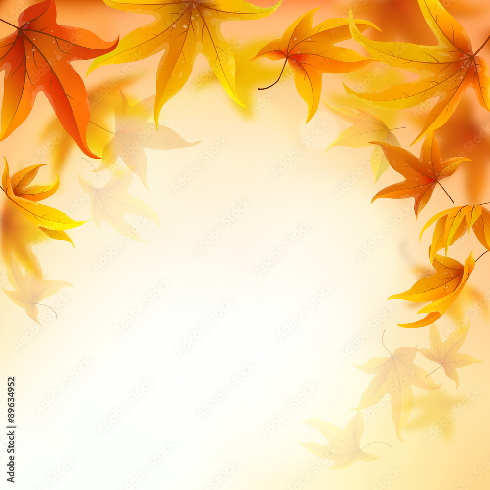 Autumn background with falling maple leaves