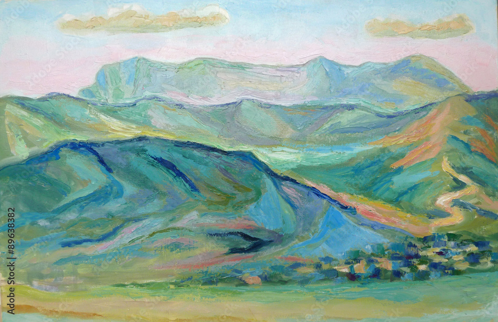Fototapeta premium oil painting, landscape, Old Crimean mountain Chatyrdag