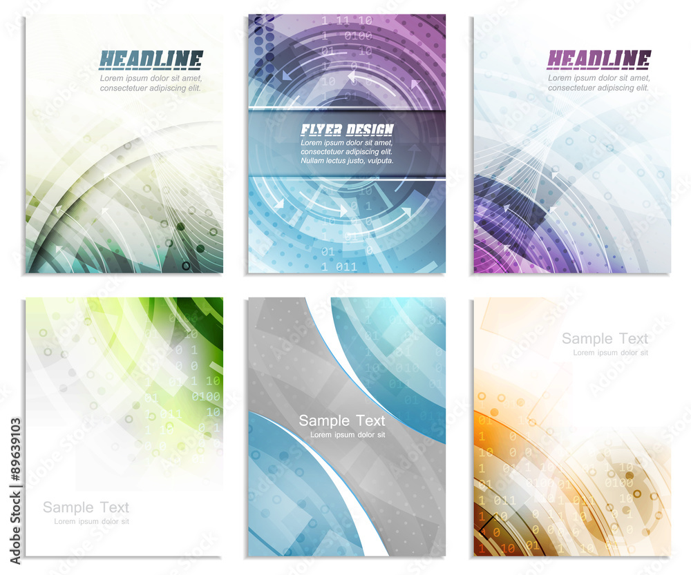 Set of abstract flyer template, magazine, brochure, cover design or corporate banner. Vector illustration.