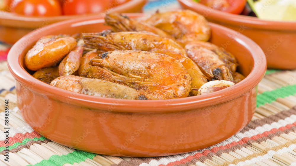 Gambas Pil Pil (Sizzling prawns). Traditional Spanish tapas dish. Stock  Photo | Adobe Stock