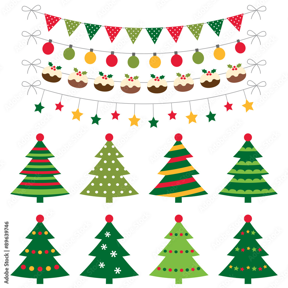 Christmas trees and decoration set