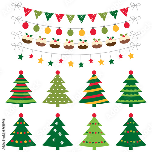 Christmas trees and decoration set