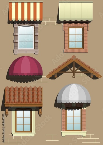 Sheds. Set of different shelters for the facade in the vector.