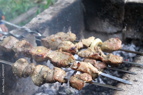 Pork shish kebab on skewers