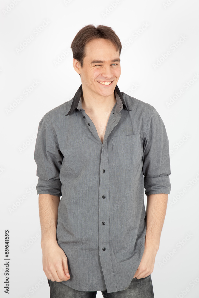 handsome man doing different expressions in different sets of clothes: blinking handsome man doing different expressions in different sets of clothes: blinking