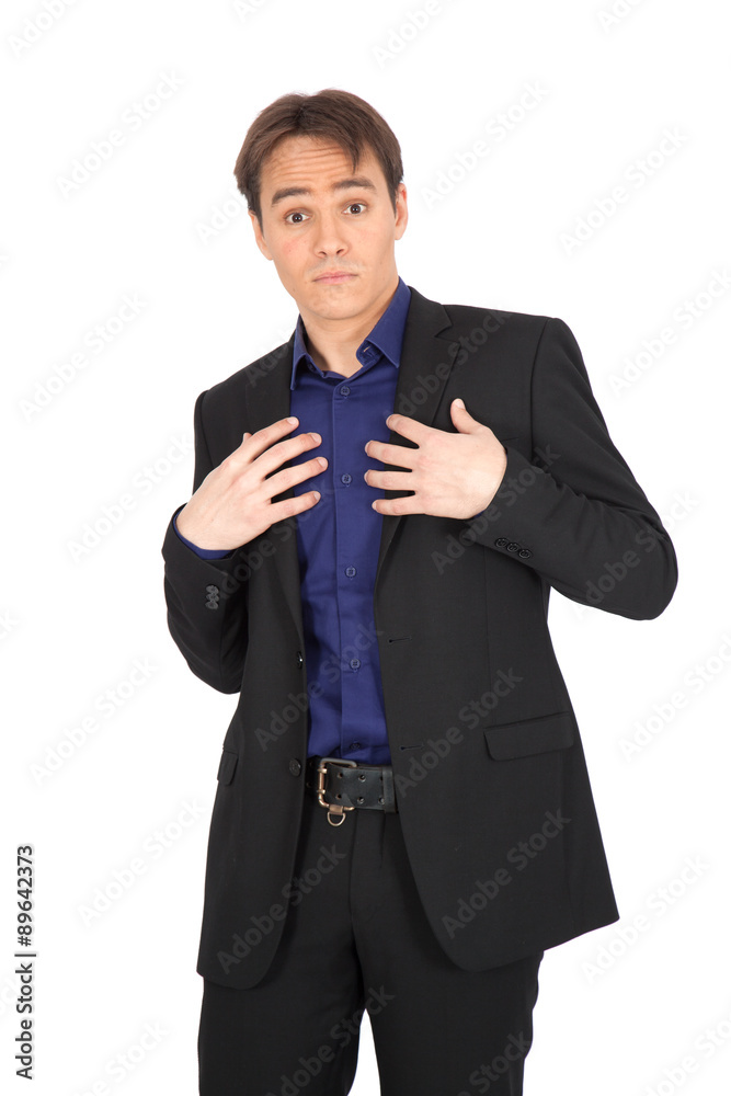 handsome man doing different expressions in different sets of clothes: innocent handsome man doing different expressions in different sets of clothes: innocent