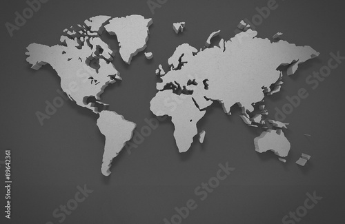 3D world map isolated with clipping path