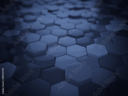 Abstract blue 3D render hexagonal geometric structure background