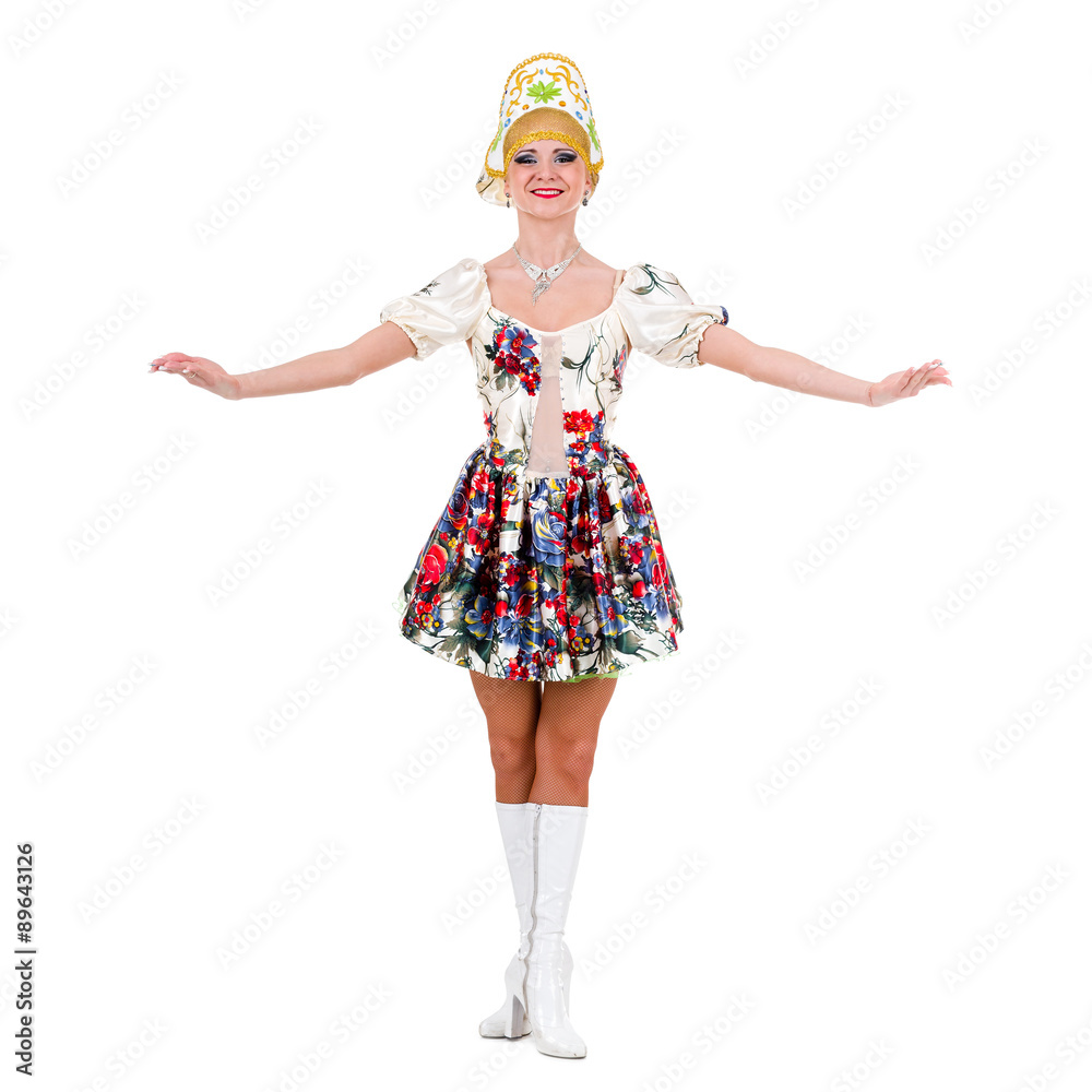 Attractive woman wearing a folk russian dress Attractive woman wearing a folk russian dress