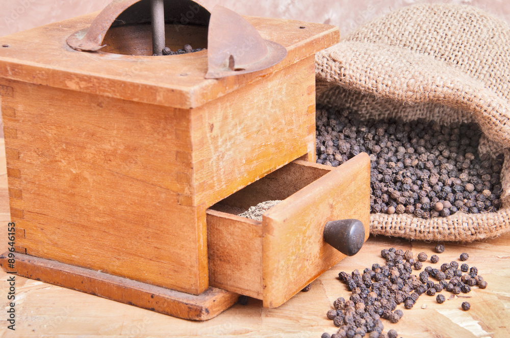 antique coffee grinders and pepper