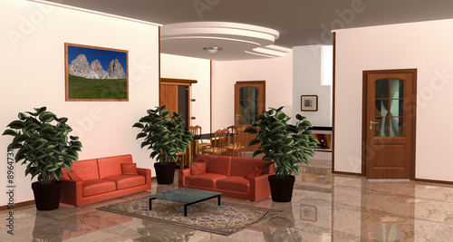 Cuadro en lienzo Il salone arredato-the living room furnished