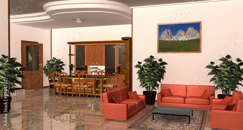 Cuadro en lienzo Sala da pranzo con salotto-dining room with seating