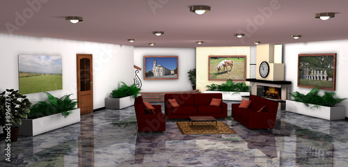 Fotografie Sala con poltrone rosse-room with red armchairs