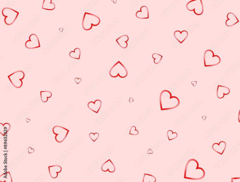 Red hearts on a pink background