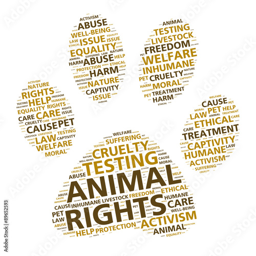 Billede på lærred Paw print word cloud for animal rights and ethical treatment