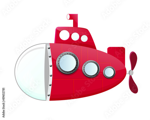 cartoon red submarine with periscop and propeller
