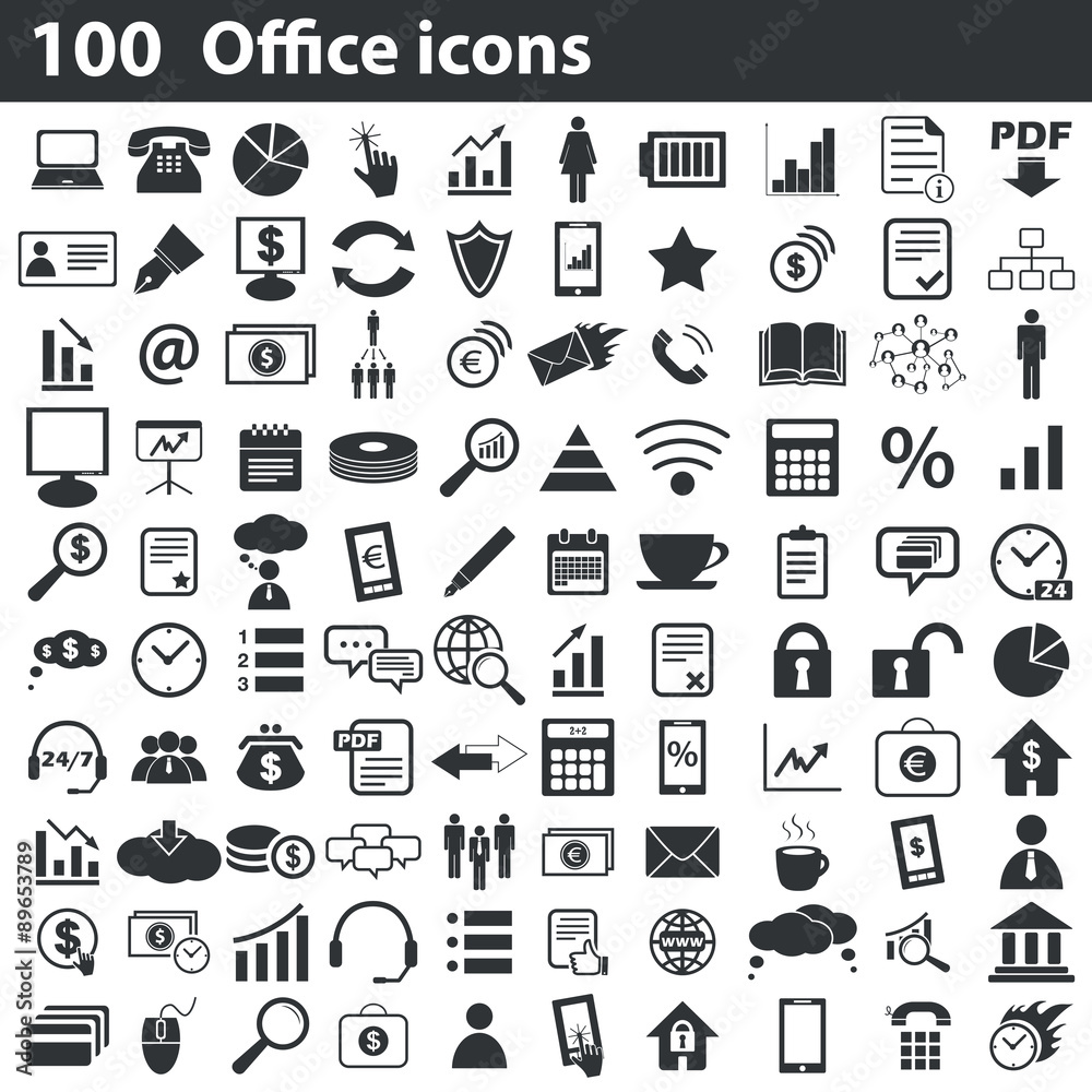 Fototapeta premium 100 office icons set